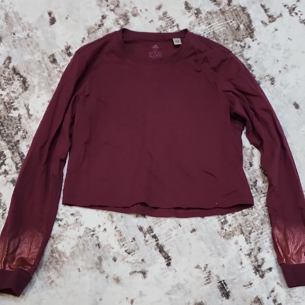 Adidas Maroon Long Sleeve Cropped Tee